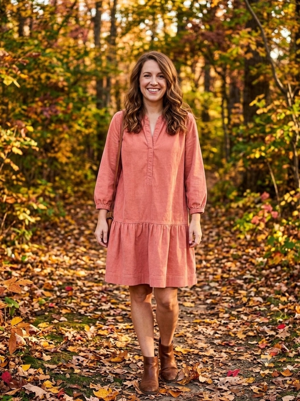 Free Assembly Pink Corduroy Tiered Drop-Waist Dress XL Fall Boho